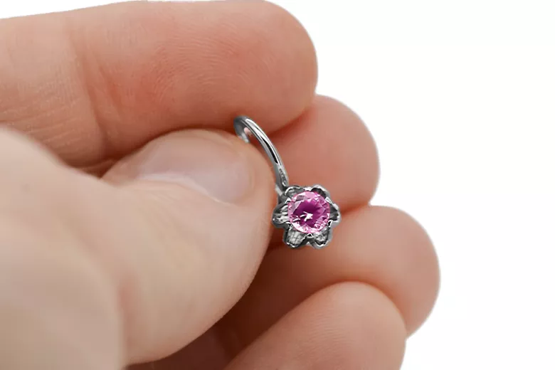 Argent sterling 925 925 Amethyst des boucles d'oreilles vec013s Russe Soviétique URSS Style vintage Art Deco style